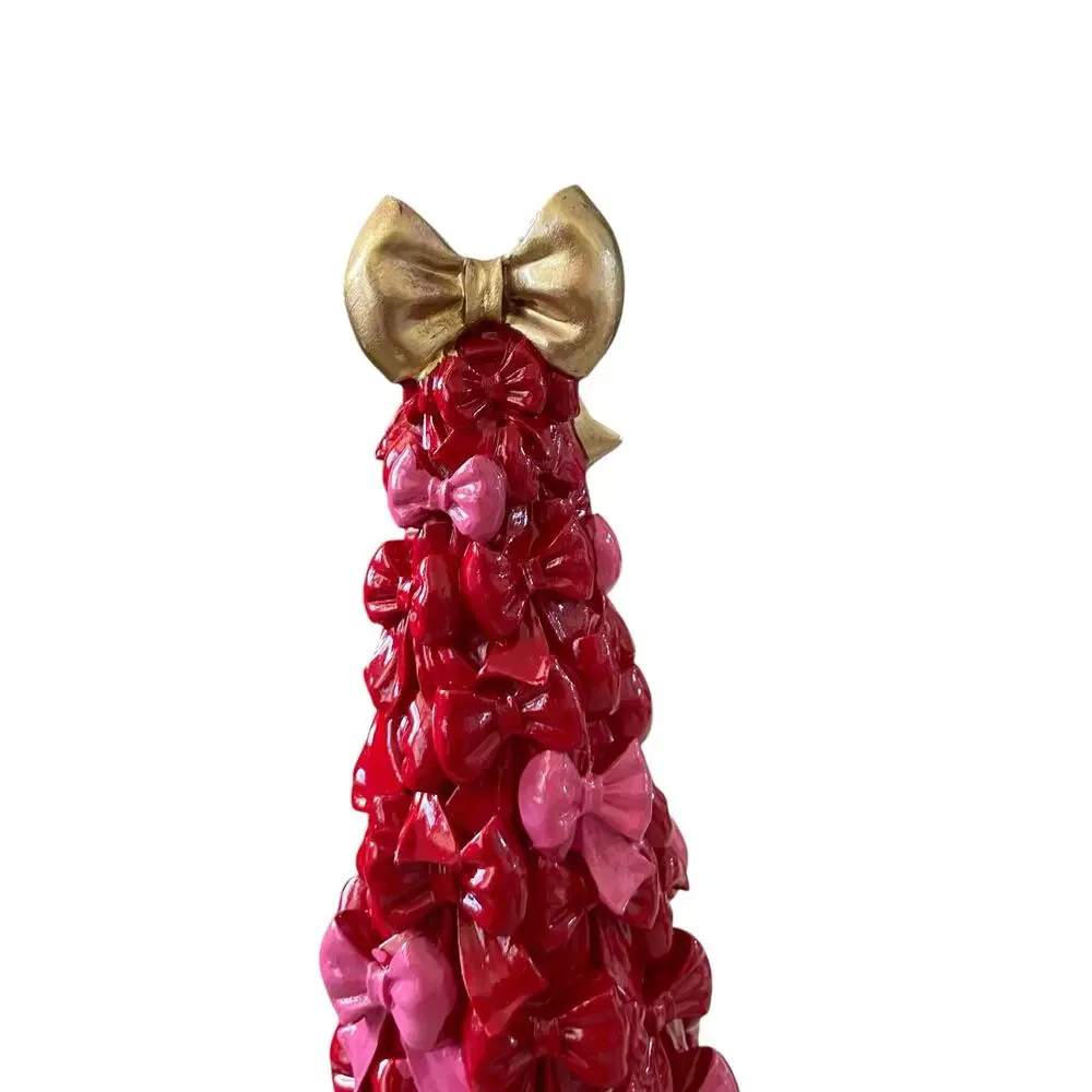 Cupcakes & Cashmere Red and Pink Bow Christmas Tree Gold Bow Topper New